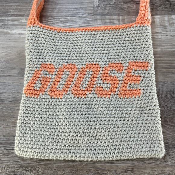 Handmade Crochet Goose Shoulder Bag Cream & Orange Retro Animalcore Tote - Picture 3 of 5